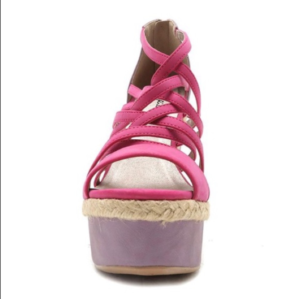 Pastel fuchsia strappy wedge espadrille Sandal - Picture 5 of 7